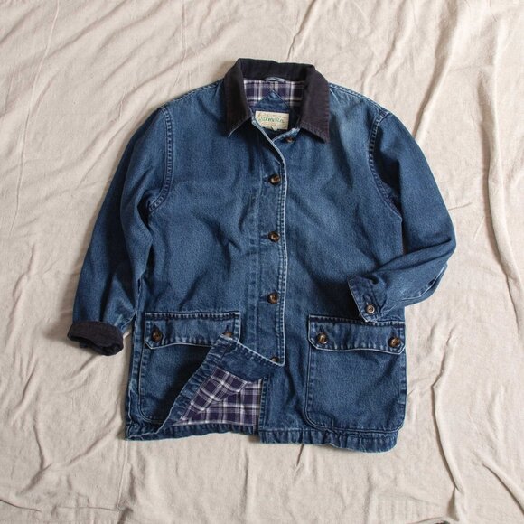 Vintage 90s St. John's Bay Women's Denim Barn Coat Chore Jacket Corduroy Collar - Picture 5 of 10
